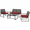 Allen + Roth Ainsley 4-Piece Steel Frame Patio Conversation Set with Niuchen Fabric Cushions - Red and Black 2 Allen + Roth Ainsley 4-Piece Steel Frame Patio Conversation Set with Niuchen Fabric Cushions - Red and Black -STYLE SELECTIONS Online Shop 20235174 L
