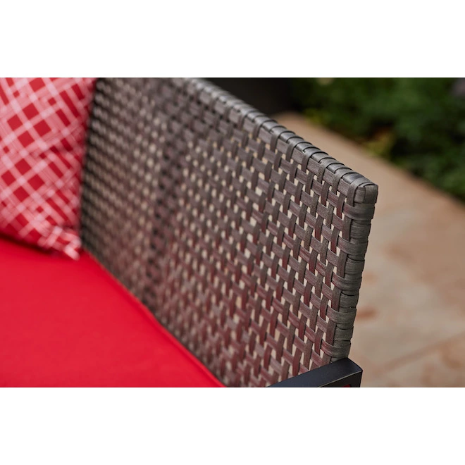 Allen + Roth Ainsley 4-Piece Steel Frame Patio Conversation Set with Niuchen Fabric Cushions - Red and Black 5 Allen + Roth Ainsley 4-Piece Steel Frame Patio Conversation Set with Niuchen Fabric Cushions - Red and Black - Image 3