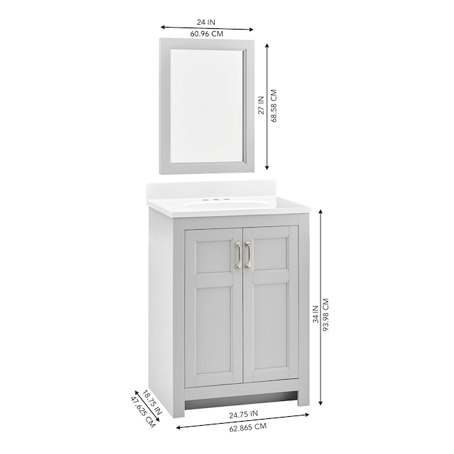Style Selections Lowry Bathroom Vanity with Mirror - Light Grey - 25-in W x 19-in D x 37-in H 4 Style Selections Lowry Bathroom Vanity with Mirror - Light Grey - 25-in W x 19-in D x 37-in H - Image 2
