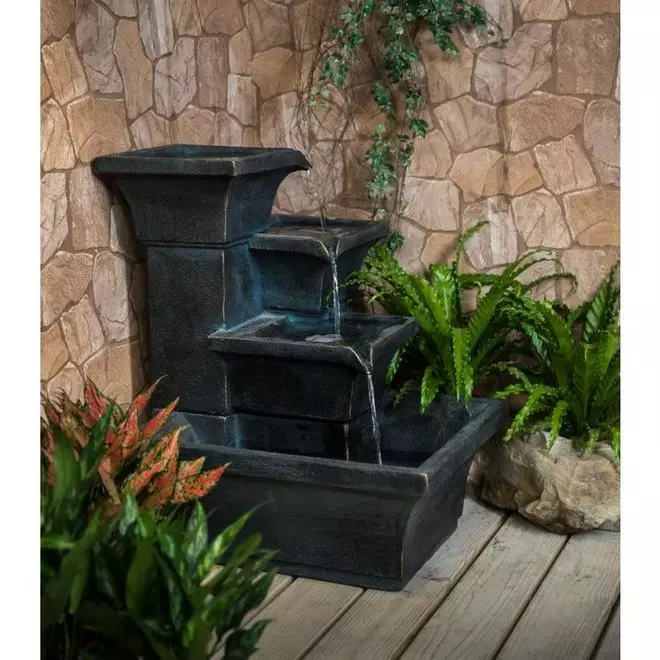 Infinity 4-Tier Outdoor Fountain - 32.68-in - Resin - Black 4 Infinity 4-Tier Outdoor Fountain - 32.68-in - Resin - Black - Image 2