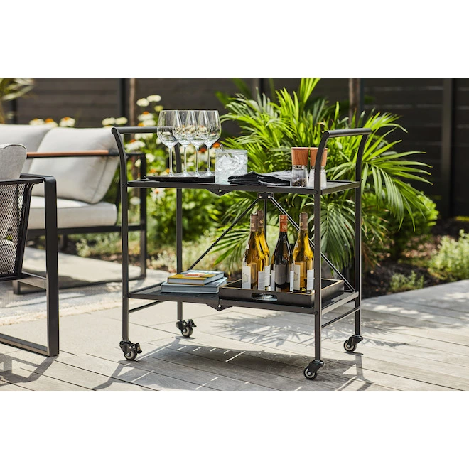 Style Selections Pelham Bay 33-in x 19-in Black Steel Foldable Patio Serving Cart 4 Style Selections Pelham Bay 33-in x 19-in Black Steel Foldable Patio Serving Cart - Image 2