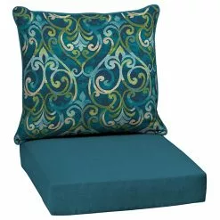 Style Selections Reversible Deep-Seating Chair Cushion Set - Damask/Solid Pattern - 2-Piece