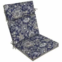 Style Selections Reversible Patio Chair Cushion - Polyester - Blue and Grey Flower/Solid Pattern