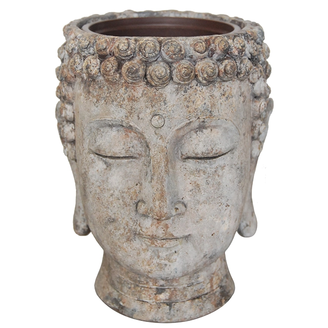 Buddha Head Flower Pot - 8.5" - Resin - Grey 3 Buddha Head Flower Pot - 8.5" - Resin - Grey