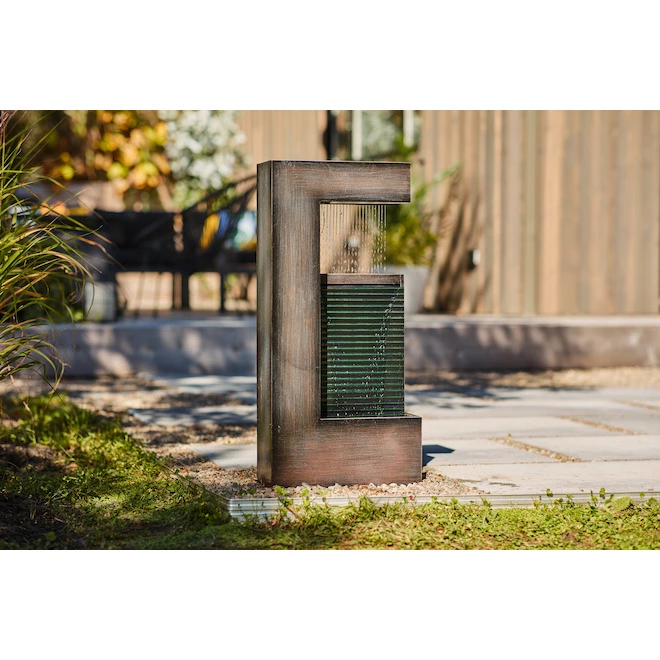 Style Selections 31.5-in x 15-in Grey Metal Lighted Contemporary Fountain 4 Style Selections 31.5-in x 15-in Grey Metal Lighted Contemporary Fountain - Image 2