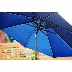 Style Selections 9-ft Market Umbrella with Solar LED Lighting - Aluminum and Olefin - Tiltable - Navy Canopy -STYLE SELECTIONS Online Shop 48655005d L