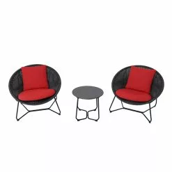 Kameron 3-Piece Bistro Set - Steel/Wicker/Olefin - Black and Red