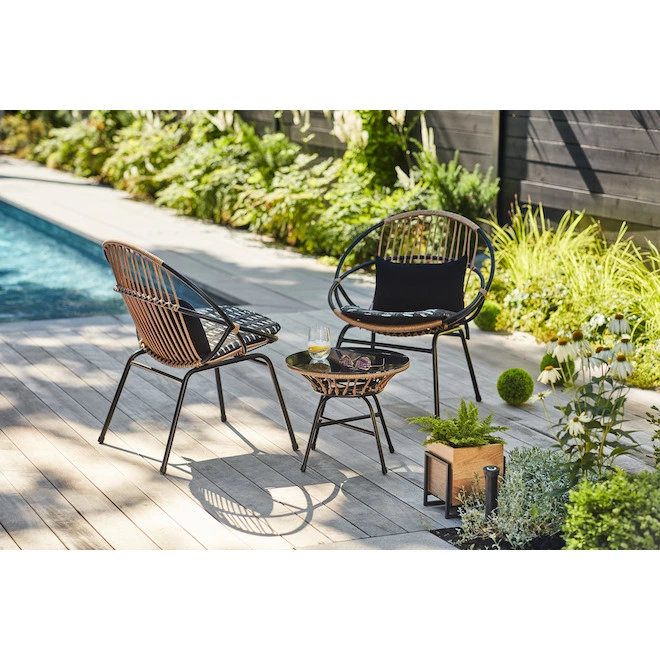 Style Selections Archer Conversation Set - 3 Pieces - Steel and Wicker - Black/ Grey 4 Style Selections Archer Conversation Set - 3 Pieces - Steel and Wicker - Black/ Grey - Image 2